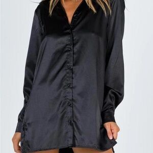 Princess Polly oversized Black Satin shirt